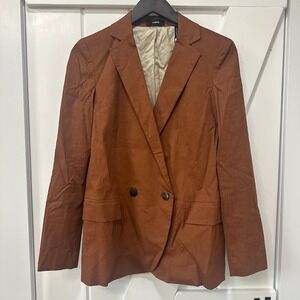 Theory Womens Blazer 00 DB Boy Jacket Cognac Eco Crunch Wash Double Breasted NEW